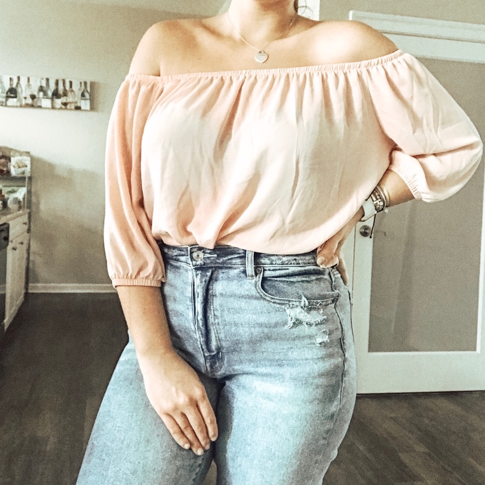 🌟$8 SALE🌟 Off the Shoulder Pink Chiffon Top